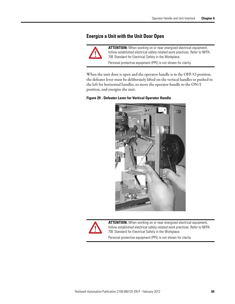 Energize a unit with the unit door open | Rockwell Automation 2100 CENTERLINE Low Voltage Motor Control Centers  User Manual | Page 65 / 112
