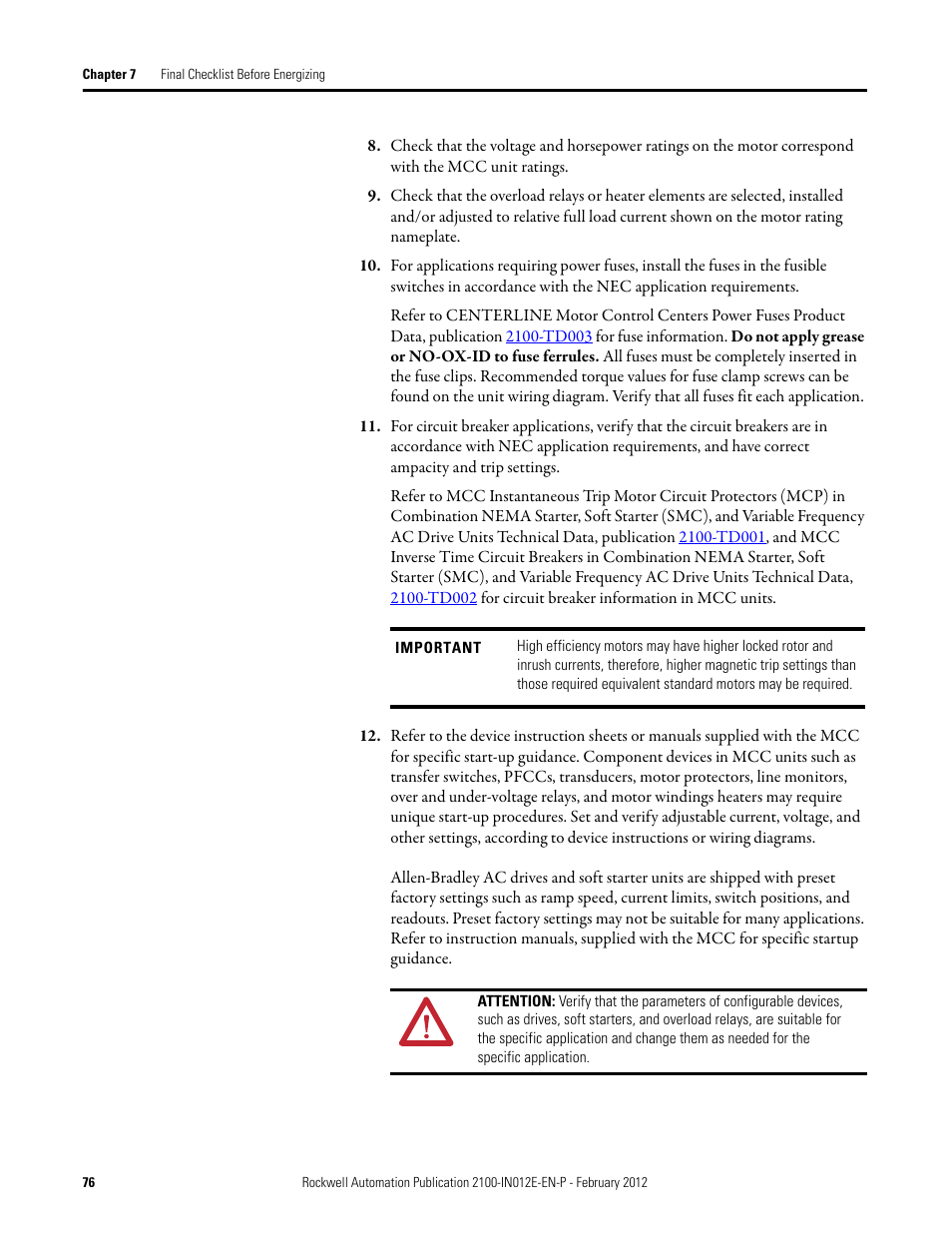 Rockwell Automation 2100 CENTERLINE Low Voltage Motor Control Centers  User Manual | Page 76 / 112