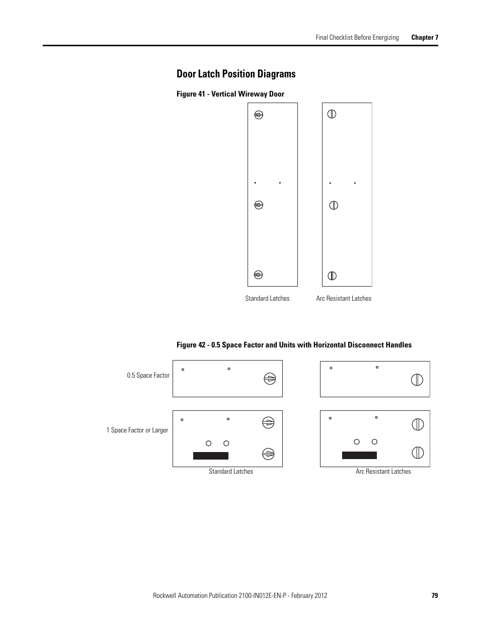 Door latch position diagrams | Rockwell Automation 2100 CENTERLINE Low Voltage Motor Control Centers  User Manual | Page 79 / 112