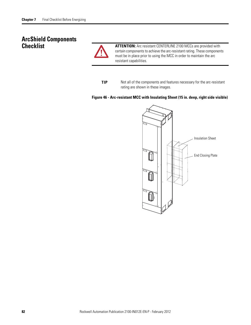 Arcshield components checklist | Rockwell Automation 2100 CENTERLINE Low Voltage Motor Control Centers  User Manual | Page 82 / 112