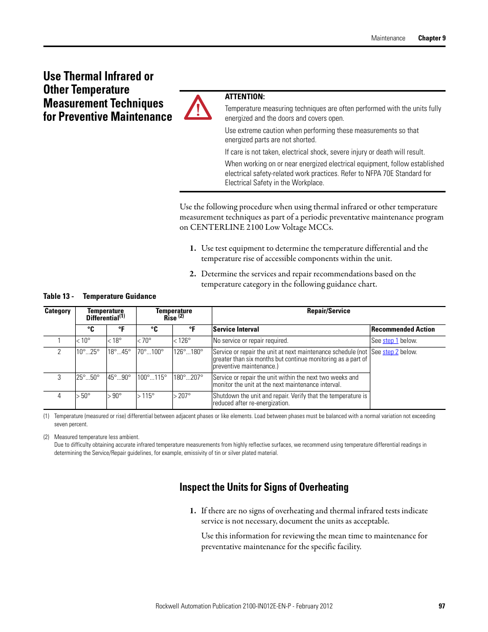 Inspect the units for signs of overheating | Rockwell Automation 2100 CENTERLINE Low Voltage Motor Control Centers  User Manual | Page 97 / 112