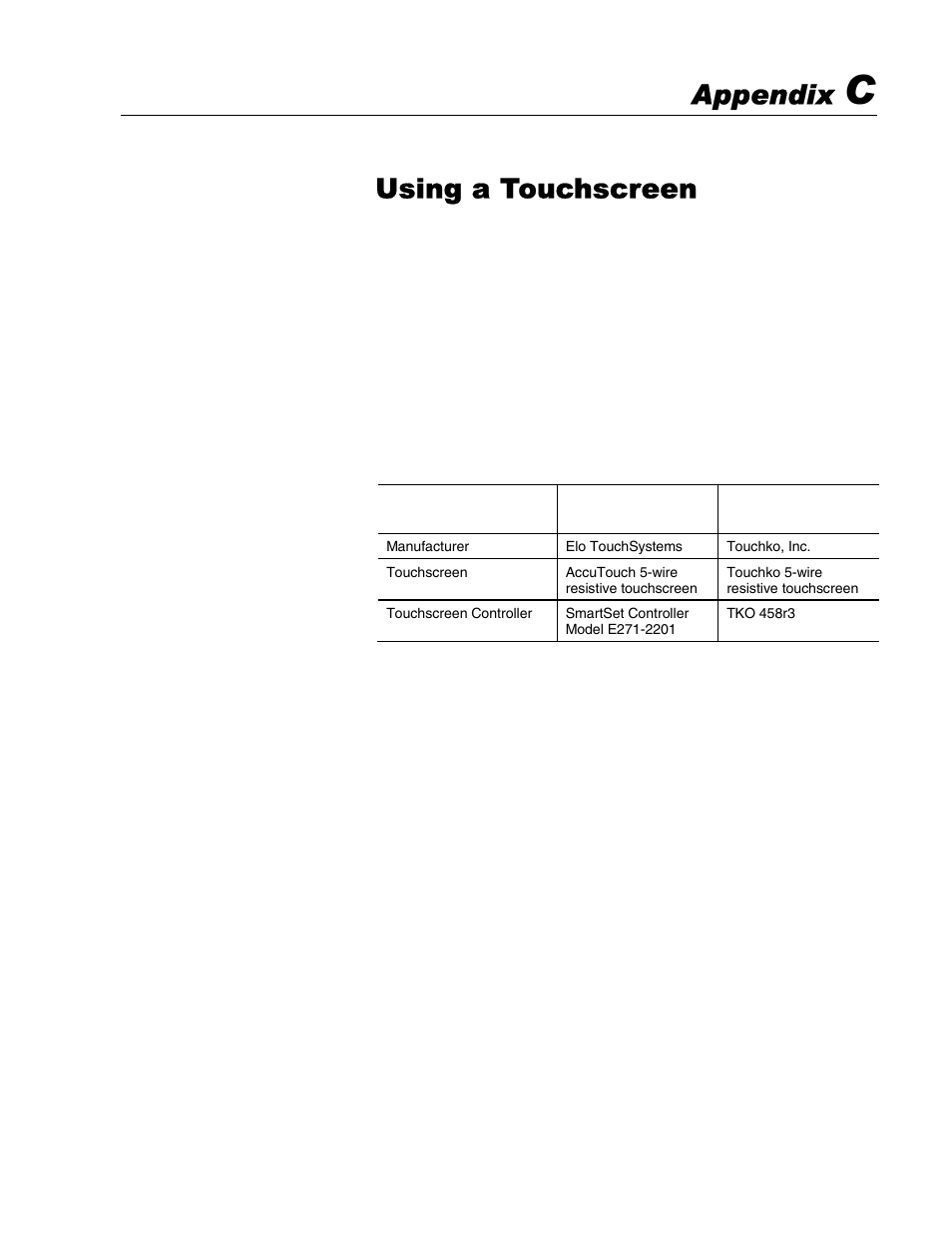 Using a touchscreen, Appendix, Touchscreen serial port usage | Driver software | Rockwell Automation 6181 Industrial Computer User Manual | Page 137 / 144