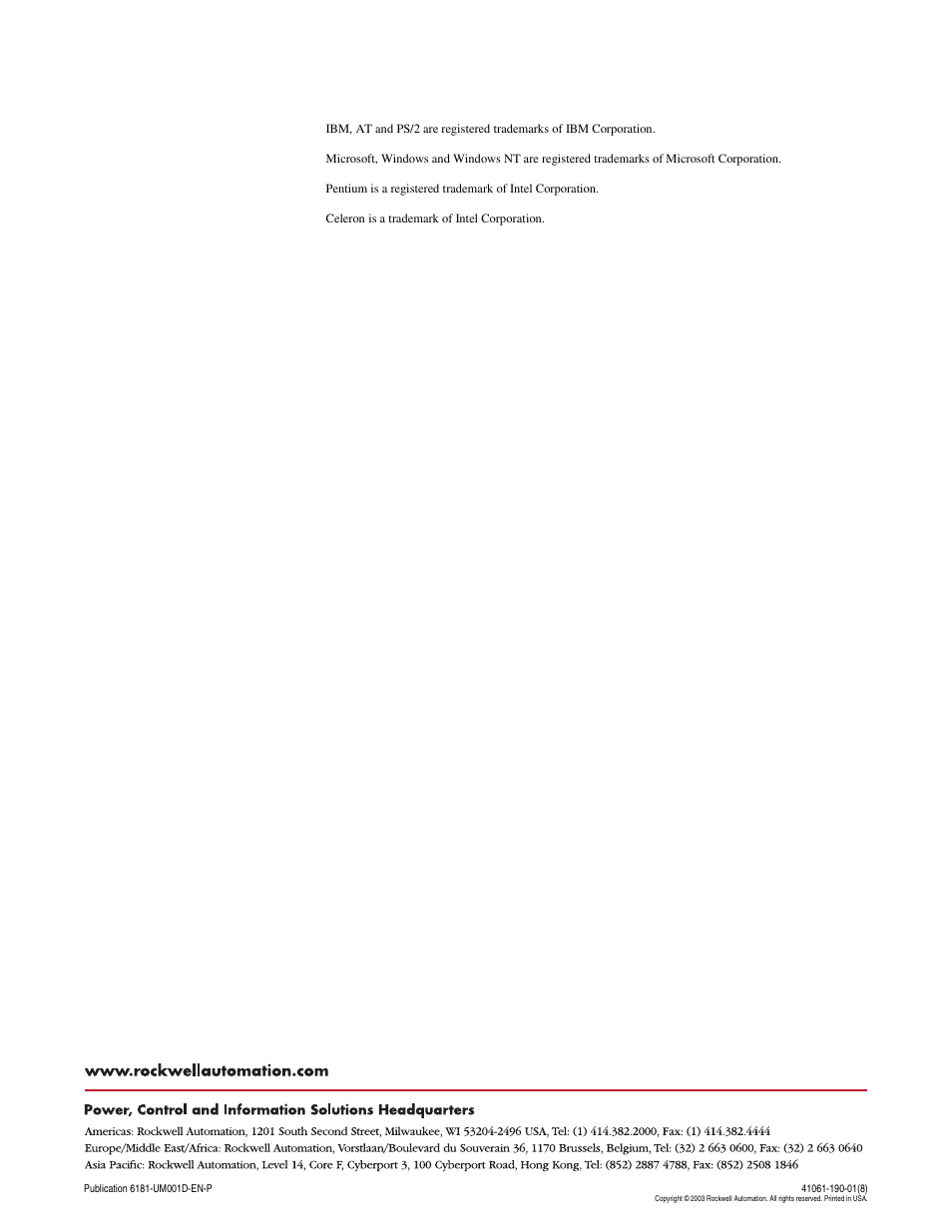 Rockwell Automation 6181 Industrial Computer User Manual | Page 144 / 144