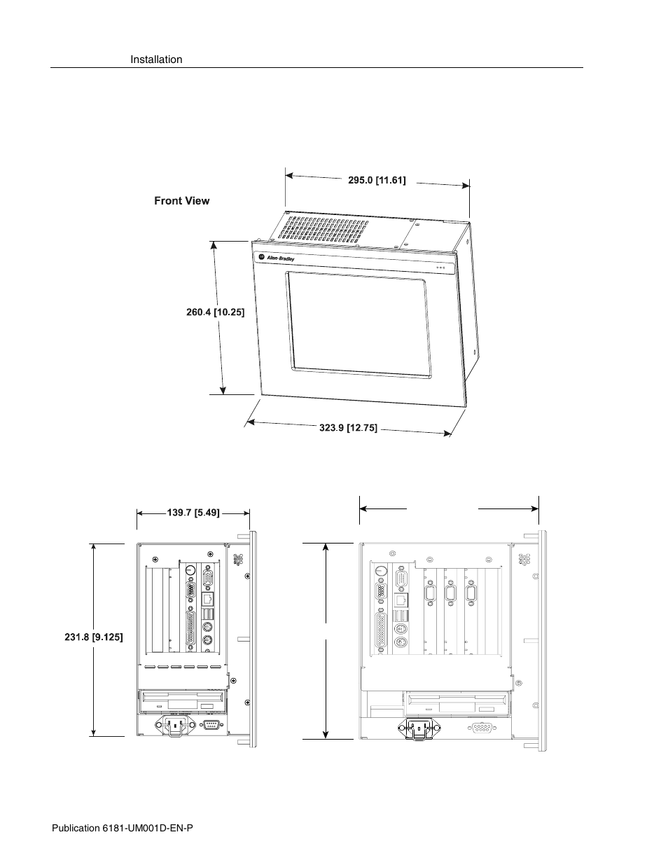 4 in. version with display, Mounting dimensions | Rockwell Automation 6181 Industrial Computer User Manual | Page 22 / 144