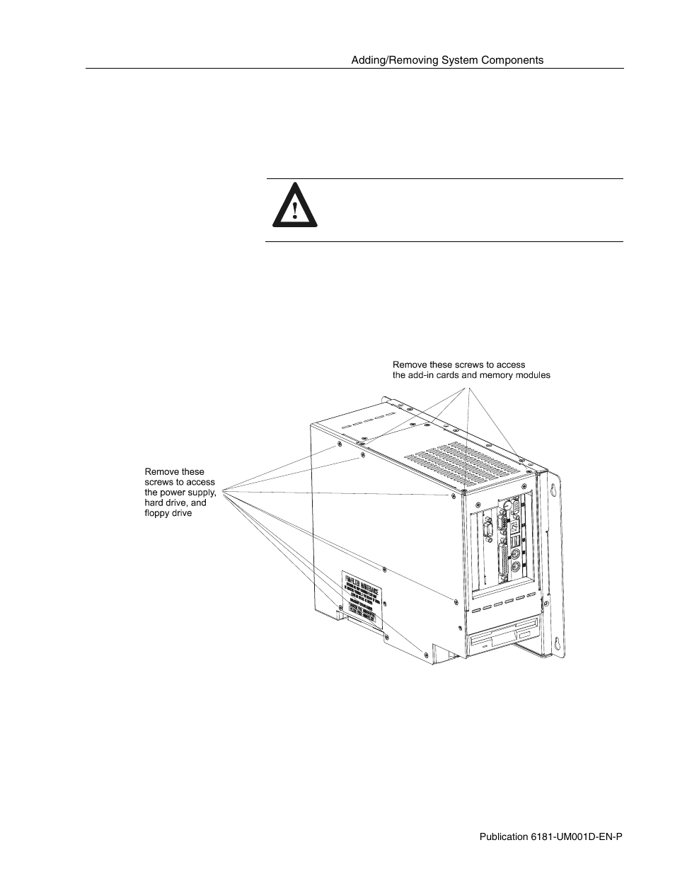 Removing the back cover and top cover | Rockwell Automation 6181 Industrial Computer User Manual | Page 47 / 144