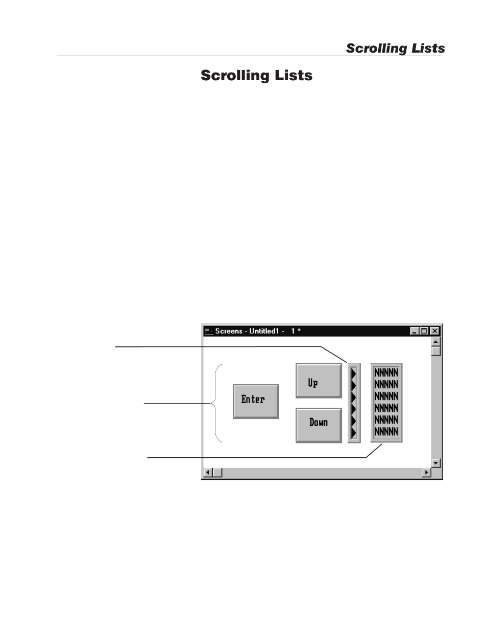 Scrolling lists, About scrolling lists | Rockwell Automation 2711E-ND1 PanelBuilder 1400E Reference Manual User Manual | Page 112 / 185