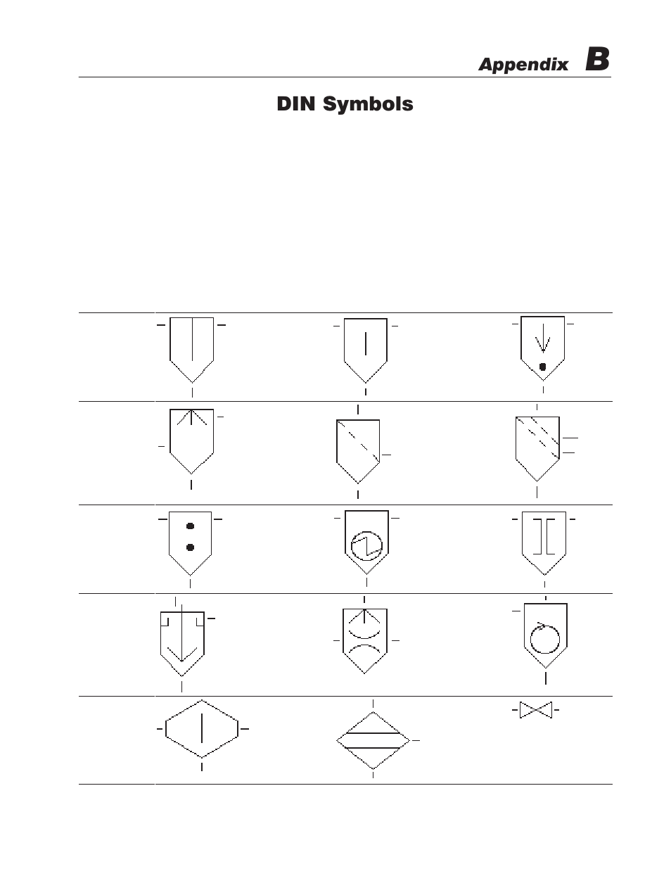 B - din symbols, Symbol icons, Din symbols | Appendix | Rockwell Automation 2711E-ND1 PanelBuilder 1400E Reference Manual User Manual | Page 165 / 185