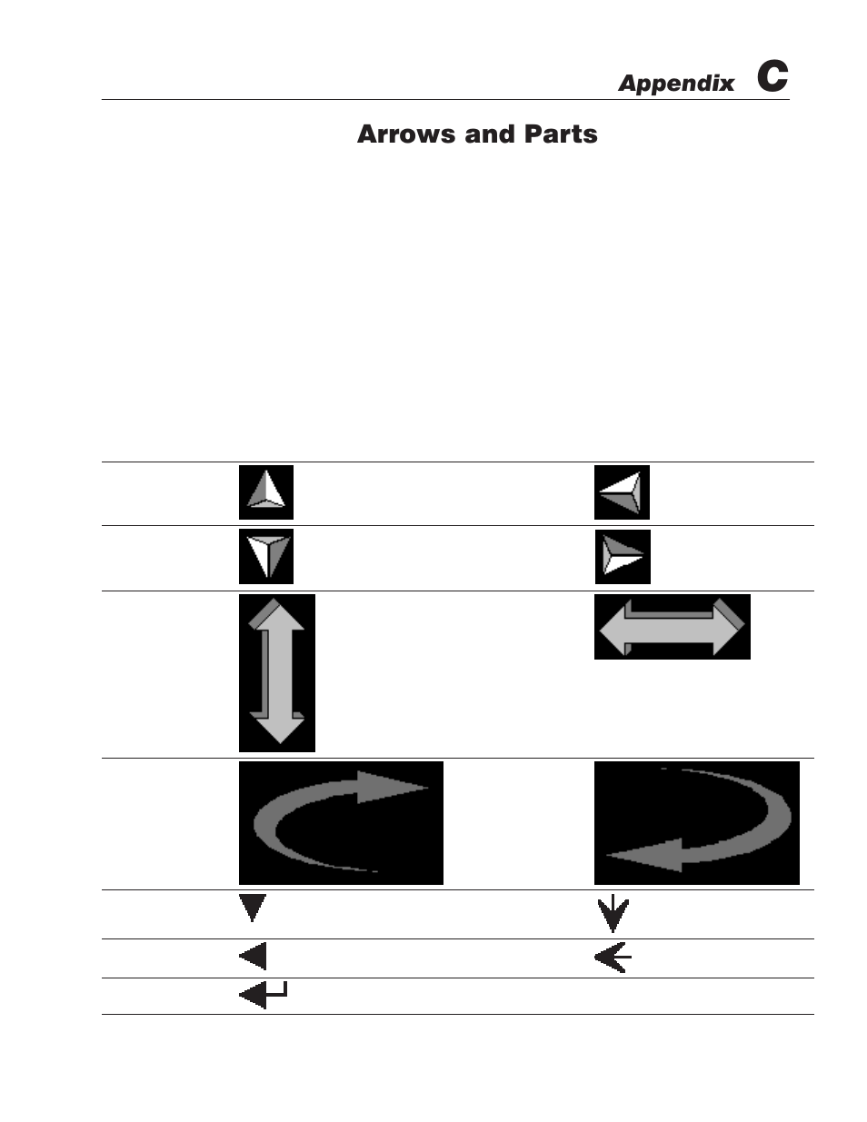 C - arrows and parts, Arrows, Arrows and parts | Appendix | Rockwell Automation 2711E-ND1 PanelBuilder 1400E Reference Manual User Manual | Page 171 / 185
