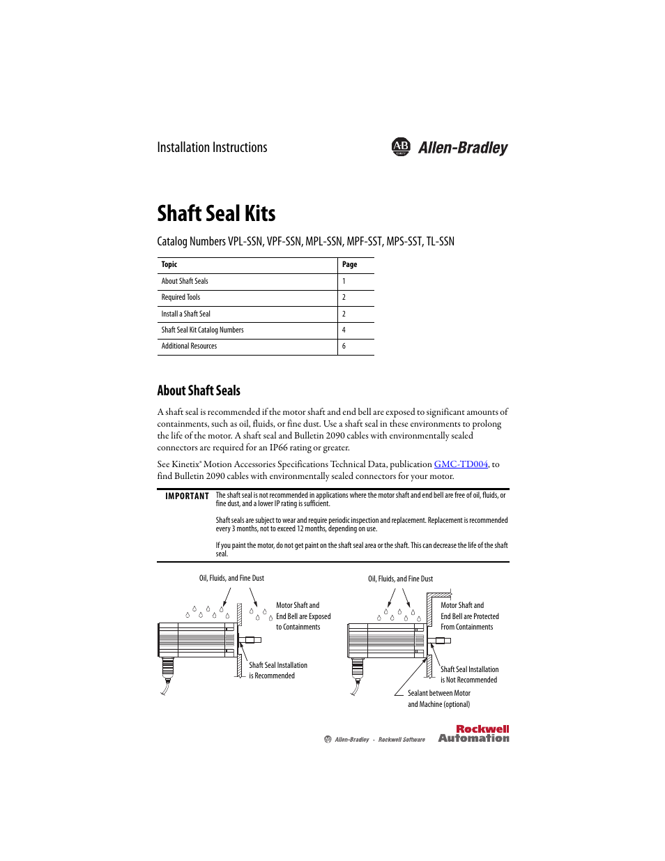 Rockwell Automation MPx-xxxx Shaft Seal Kit User Manual | 8 pages