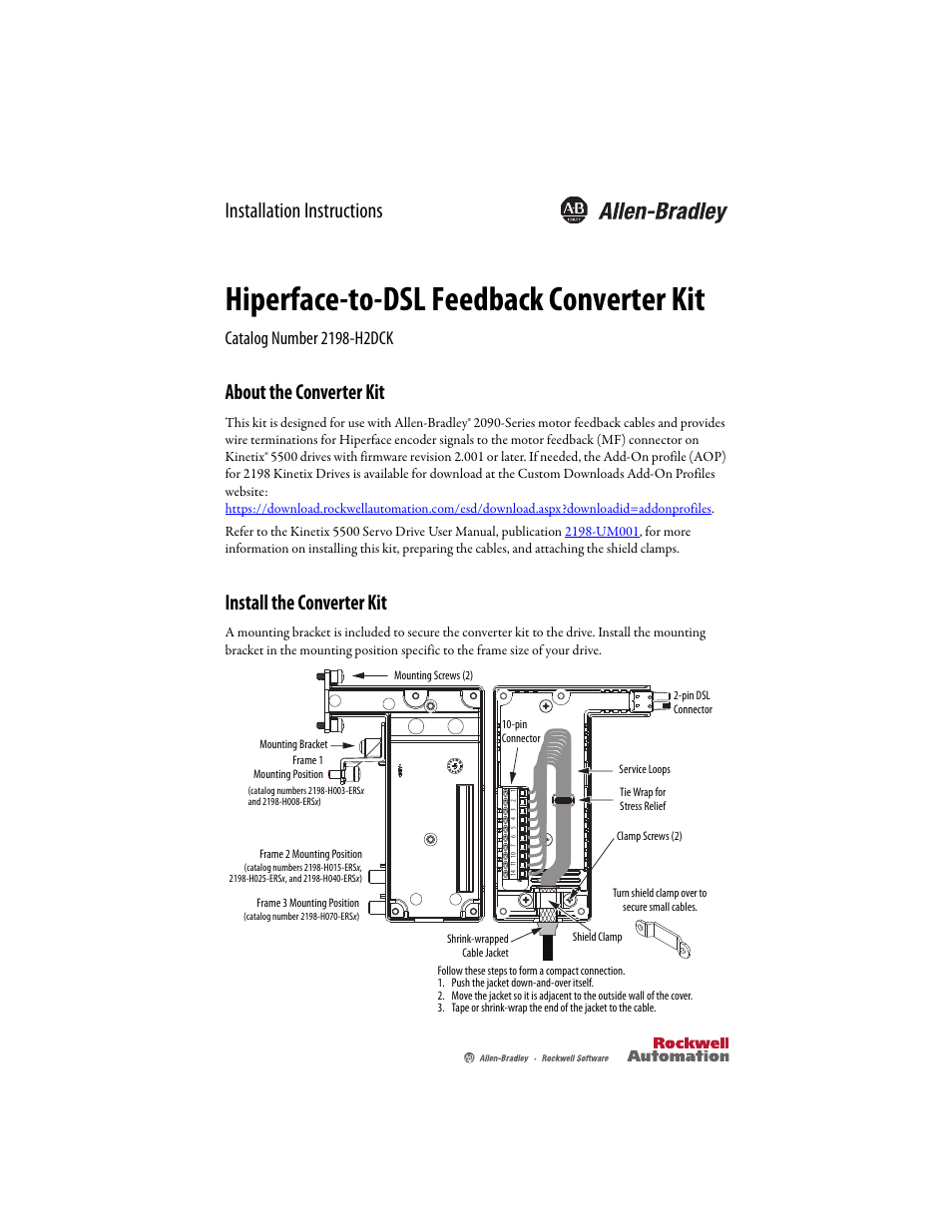 Rockwell Automation 2198-H2DCK Hiperface-to-DSL Feedback Converter Kit Installation Instructions User Manual | 4 pages