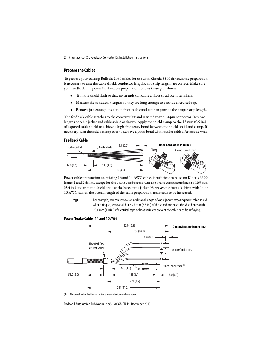 Prepare the cables | Rockwell Automation 2198-H2DCK Hiperface-to-DSL Feedback Converter Kit Installation Instructions User Manual | Page 2 / 4