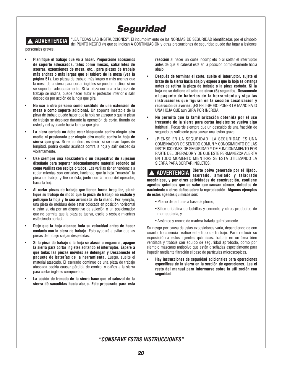 Seguridad, Conserve estas instrucciones | Bosch 3924B User Manual | Page 20 / 88