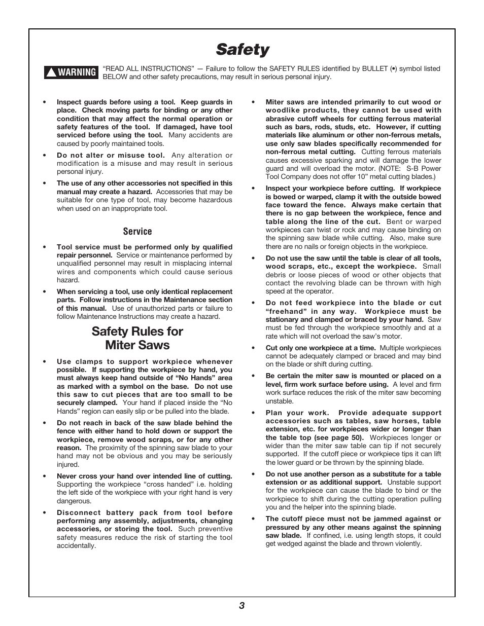 Safety, Safety rules for miter saws, Save these instructions | Bosch 3924B User Manual | Page 3 / 88