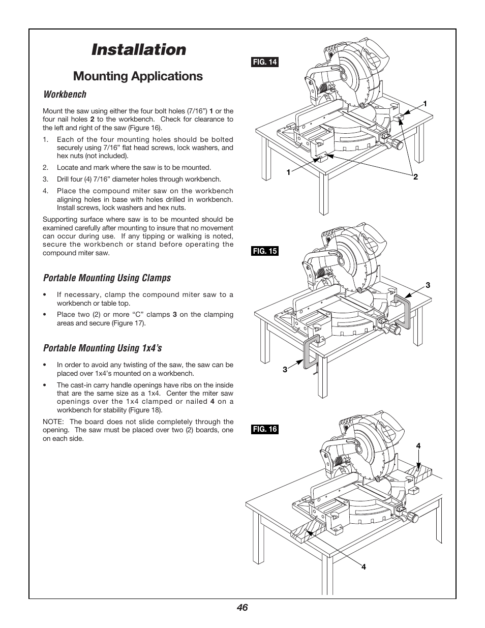 Installation, Mounting applications | Bosch 3924B User Manual | Page 46 / 88