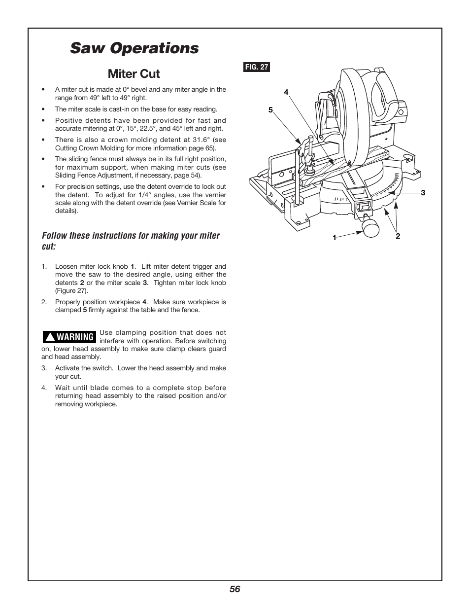 Saw operations, Miter cut | Bosch 3924B User Manual | Page 56 / 88