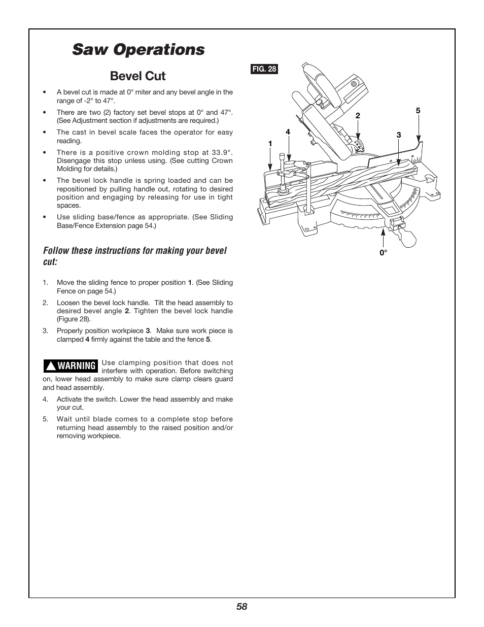 Saw operations, Bevel cut | Bosch 3924B User Manual | Page 58 / 88