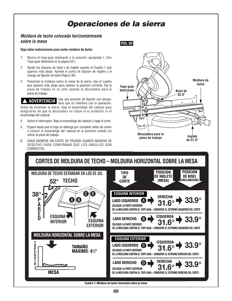 Operaciones de la sierra | Bosch 3924B User Manual | Page 68 / 88