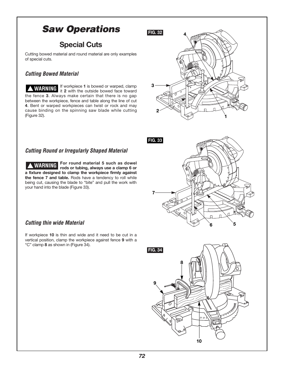 Saw operations, Special cuts | Bosch 3924B User Manual | Page 72 / 88