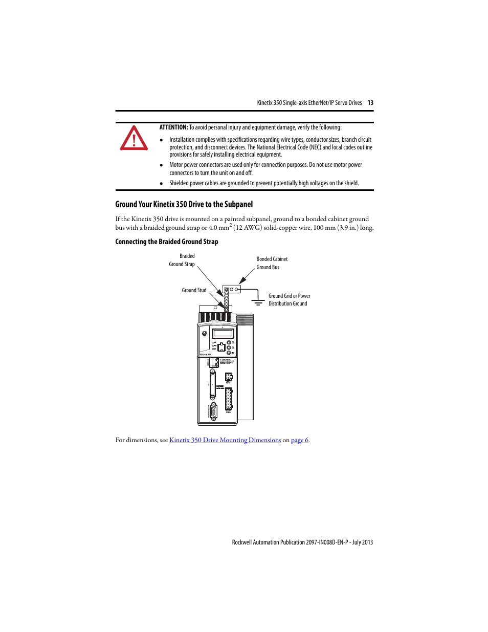 Ground your kinetix 350 drive to the subpanel | Rockwell Automation 2097-Vxxx Kinetix 350 Single-axis EtherNet/IP Servo Drive Installation Instruction User Manual | Page 13 / 16