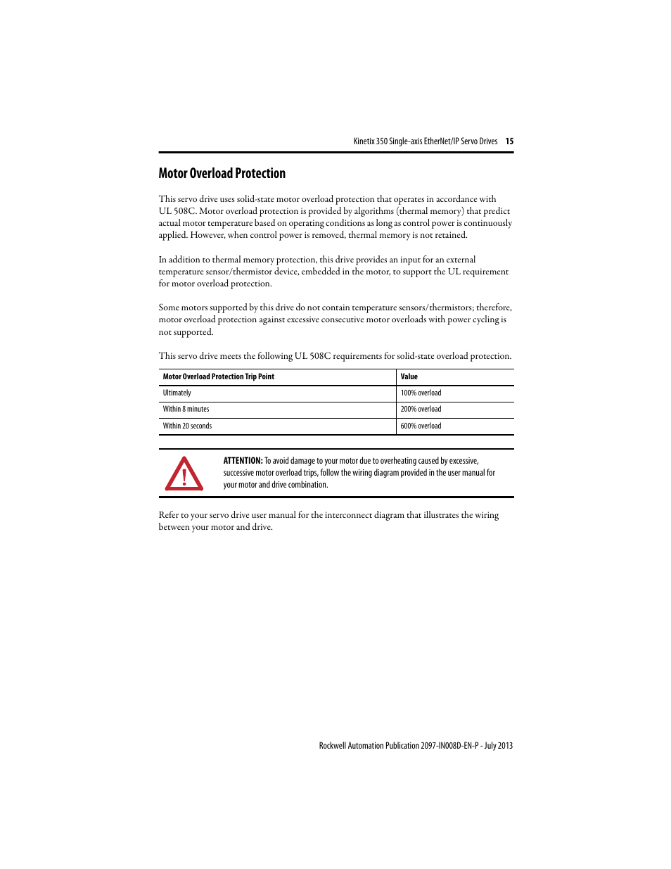 Motor overload protection | Rockwell Automation 2097-Vxxx Kinetix 350 Single-axis EtherNet/IP Servo Drive Installation Instruction User Manual | Page 15 / 16