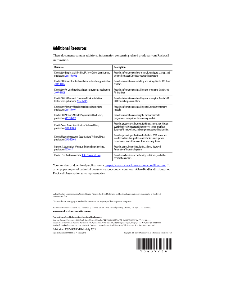 Additional resources, Back cover | Rockwell Automation 2097-Vxxx Kinetix 350 Single-axis EtherNet/IP Servo Drive Installation Instruction User Manual | Page 16 / 16