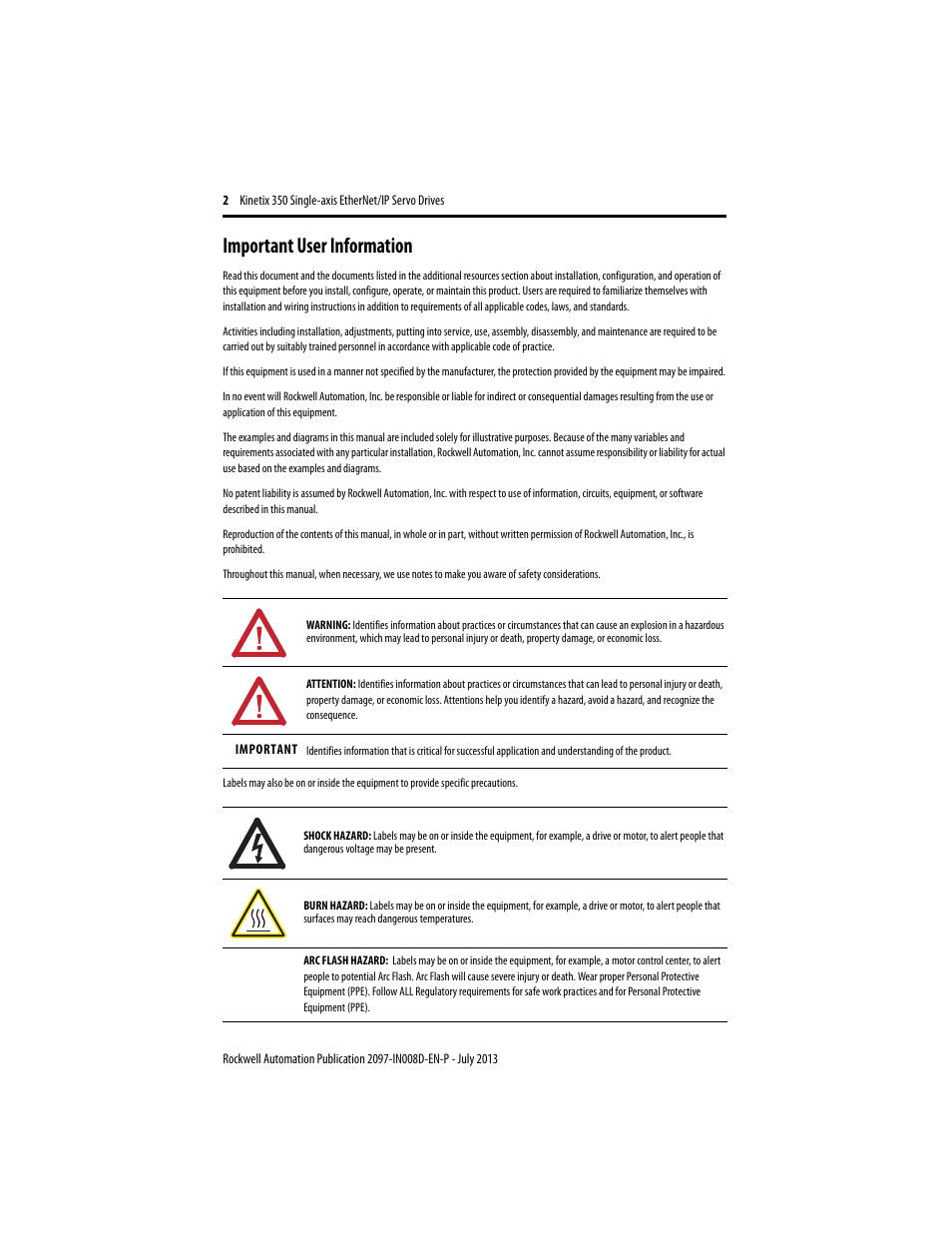 Important user information | Rockwell Automation 2097-Vxxx Kinetix 350 Single-axis EtherNet/IP Servo Drive Installation Instruction User Manual | Page 2 / 16