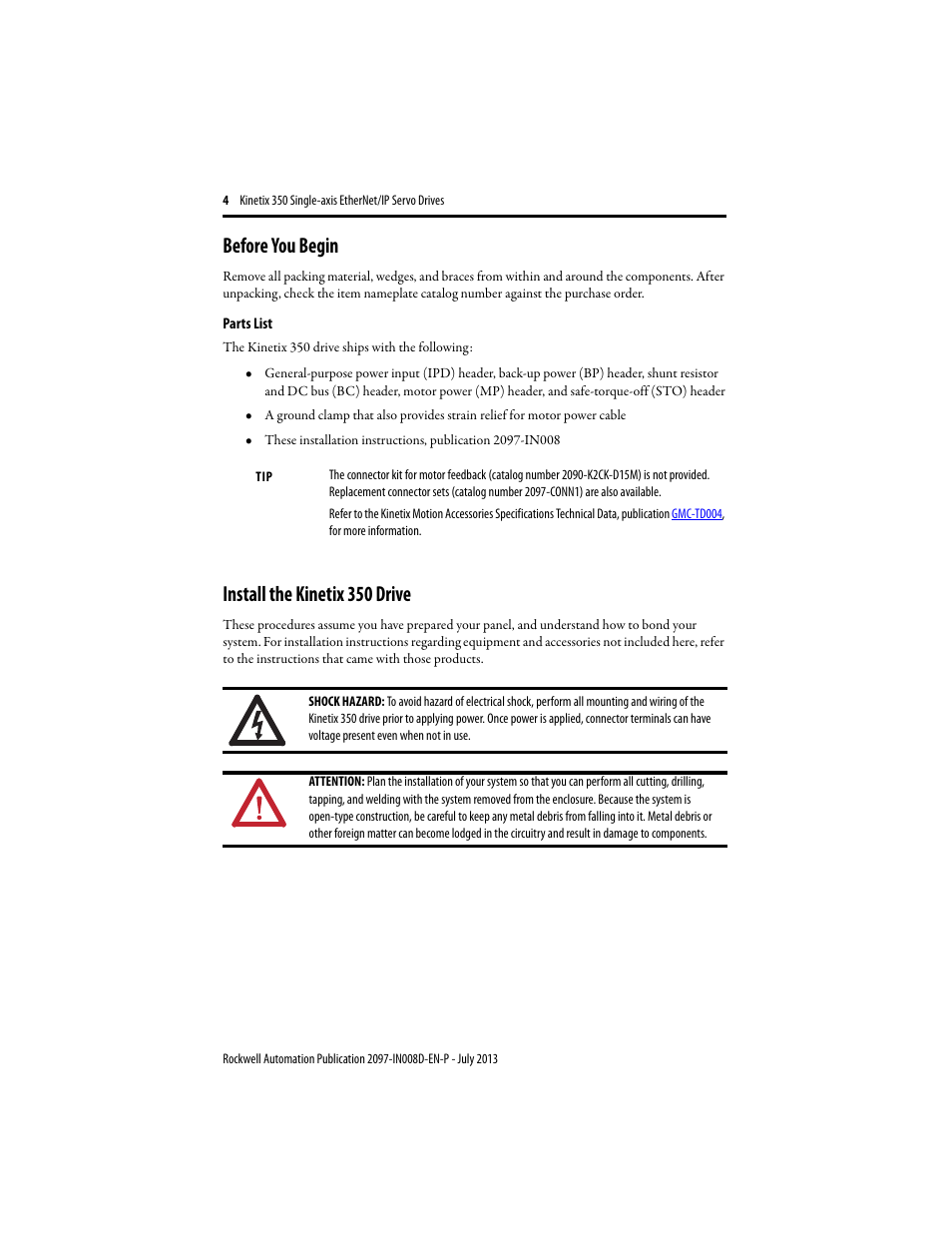 Before you begin, Install the kinetix 350 drive | Rockwell Automation 2097-Vxxx Kinetix 350 Single-axis EtherNet/IP Servo Drive Installation Instruction User Manual | Page 4 / 16