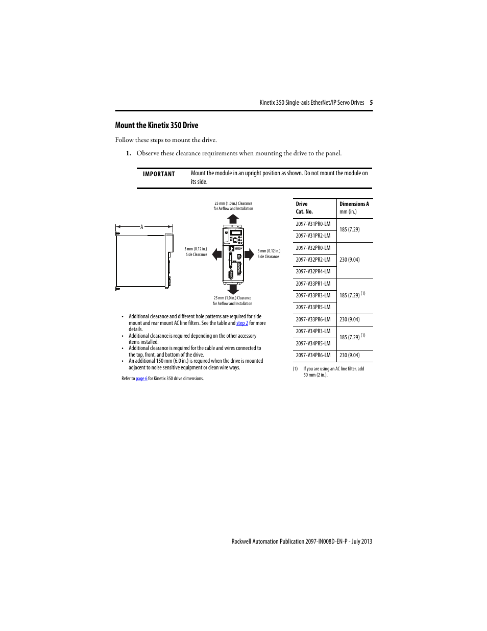 Mount the kinetix 350 drive | Rockwell Automation 2097-Vxxx Kinetix 350 Single-axis EtherNet/IP Servo Drive Installation Instruction User Manual | Page 5 / 16