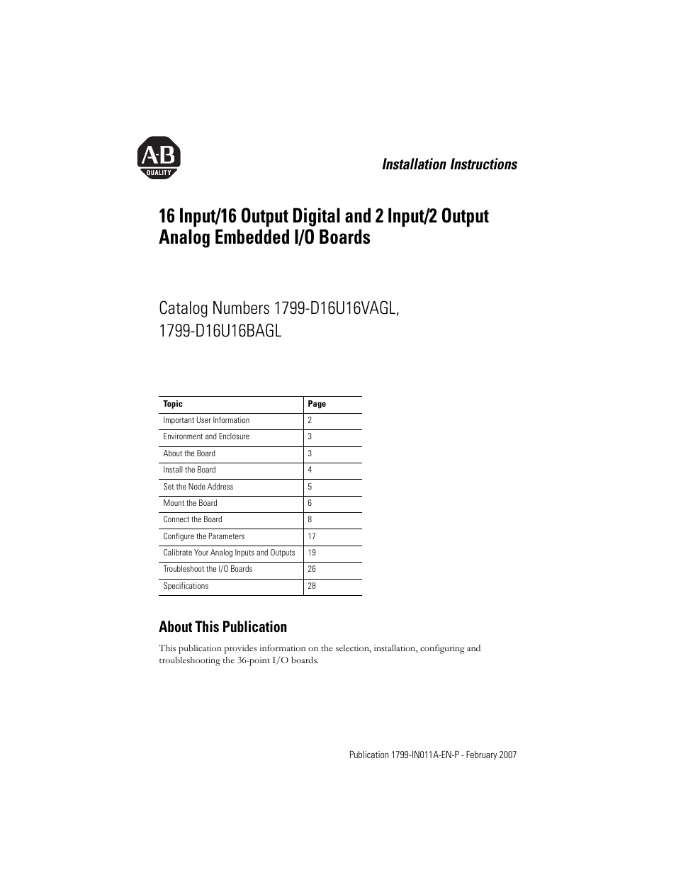 Rockwell Automation 1799-D16U16BAGL 16 Input/16 Output Digital and 2 Input/2Output Analog  User Manual | 32 pages