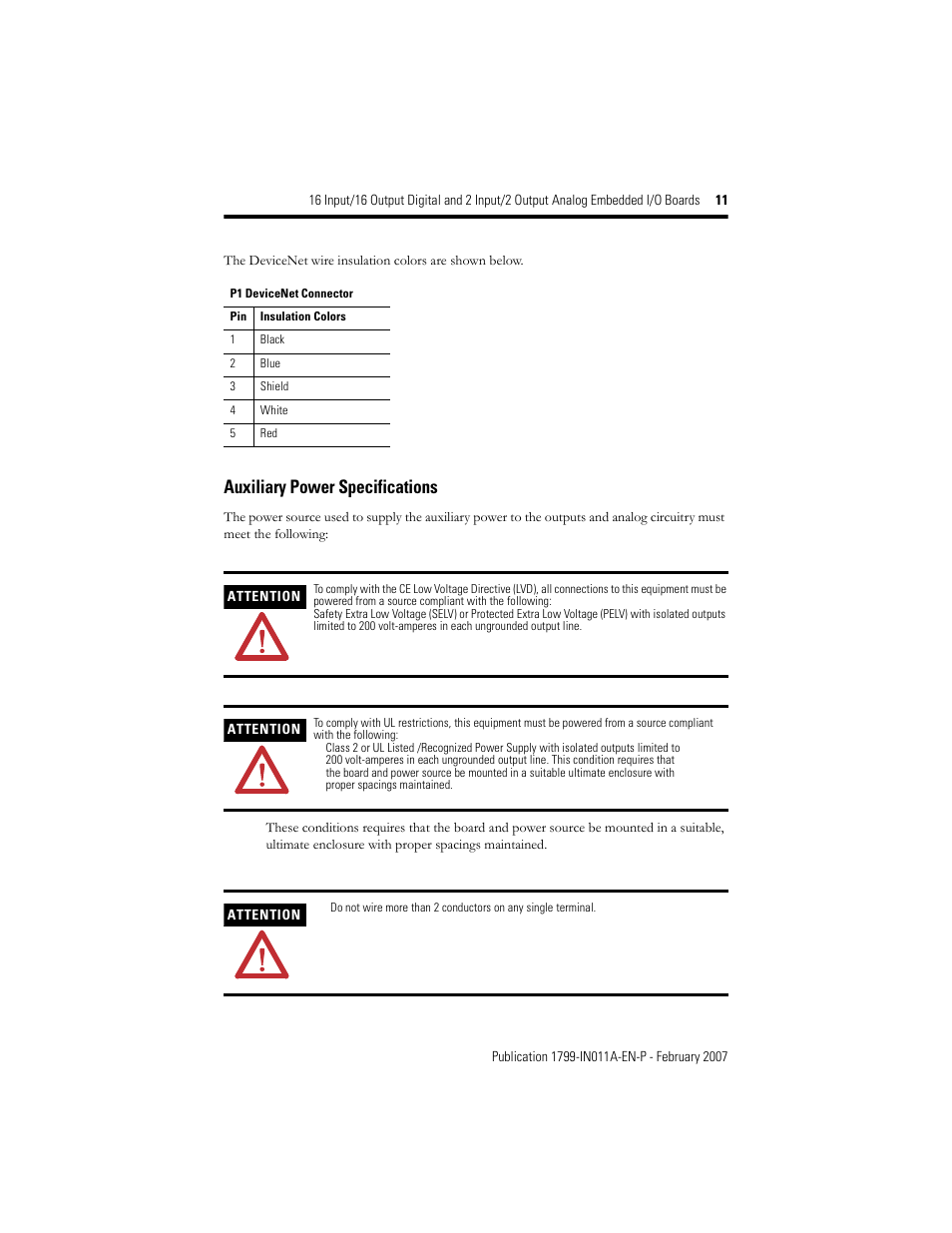 Auxiliary power specifications | Rockwell Automation 1799-D16U16BAGL 16 Input/16 Output Digital and 2 Input/2Output Analog  User Manual | Page 11 / 32