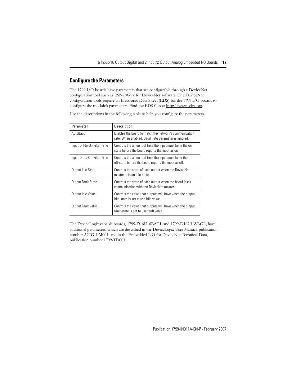 Configure the parameters | Rockwell Automation 1799-D16U16BAGL 16 Input/16 Output Digital and 2 Input/2Output Analog  User Manual | Page 17 / 32