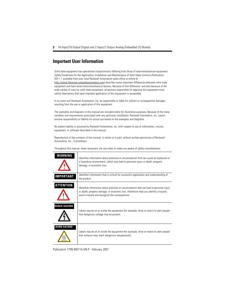 Important user information | Rockwell Automation 1799-D16U16BAGL 16 Input/16 Output Digital and 2 Input/2Output Analog  User Manual | Page 2 / 32
