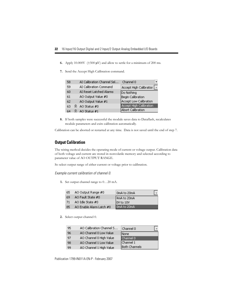 Output calibration | Rockwell Automation 1799-D16U16BAGL 16 Input/16 Output Digital and 2 Input/2Output Analog  User Manual | Page 22 / 32