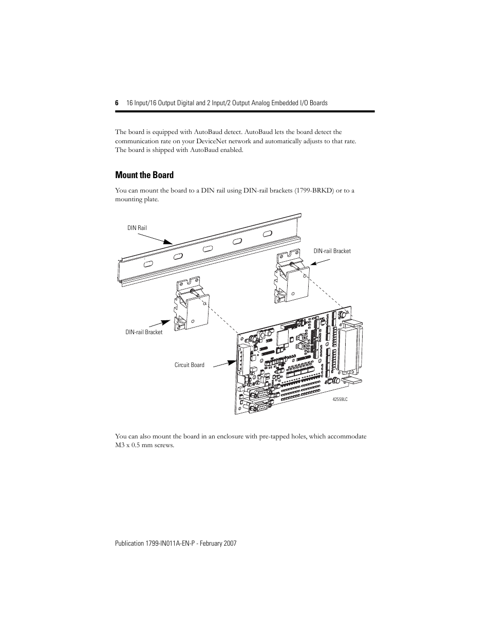 Mount the board | Rockwell Automation 1799-D16U16BAGL 16 Input/16 Output Digital and 2 Input/2Output Analog  User Manual | Page 6 / 32