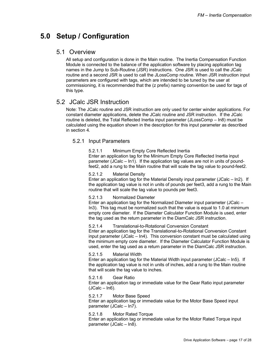 0 setup / configuration, 1 overview, 2 jcalc jsr instruction | Rockwell Automation 9329 Drive Application Software Inertia Comp Imperial Units User Manual | Page 17 / 28