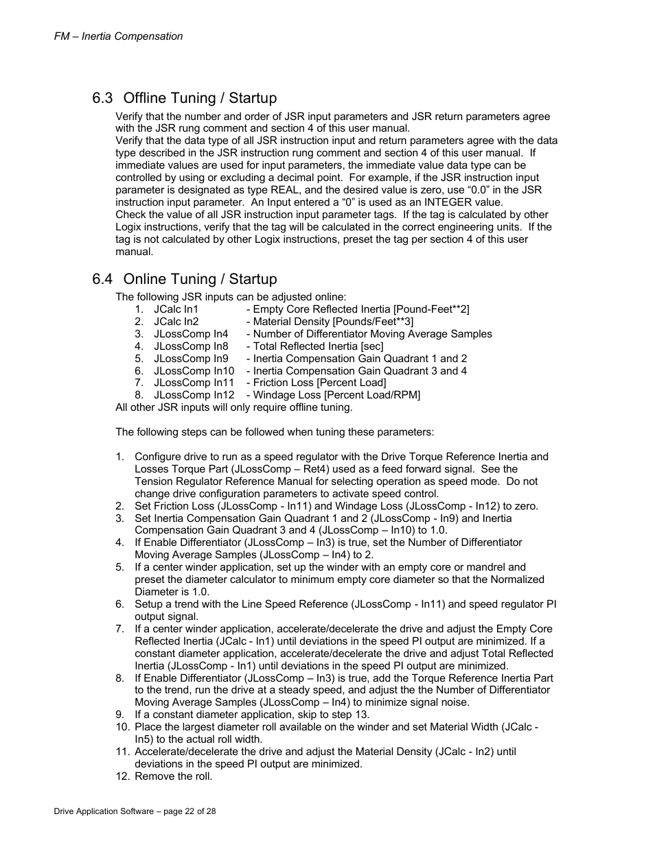 3 offline tuning / startup, 4 online tuning / startup | Rockwell Automation 9329 Drive Application Software Inertia Comp Imperial Units User Manual | Page 22 / 28