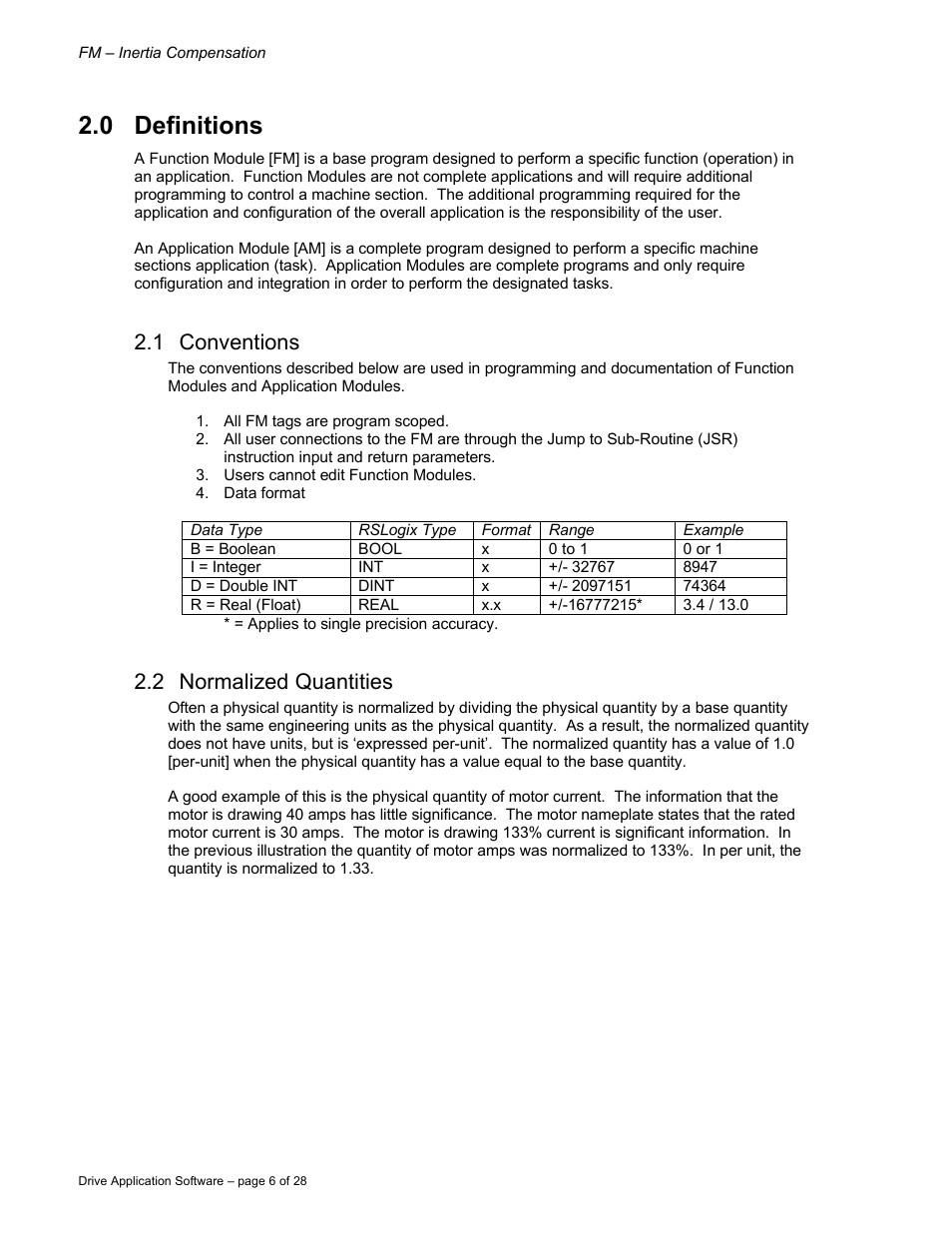 0 definitions, 1 conventions, 2 normalized quantities | Rockwell Automation 9329 Drive Application Software Inertia Comp Imperial Units User Manual | Page 6 / 28