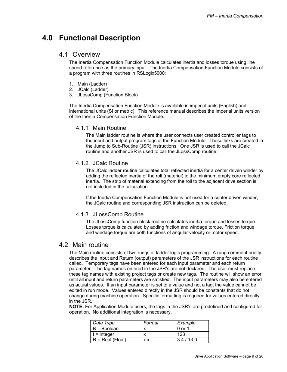 0 functional description, 1 overview, 2 main routine | Rockwell Automation 9329 Drive Application Software Inertia Comp Imperial Units User Manual | Page 9 / 28