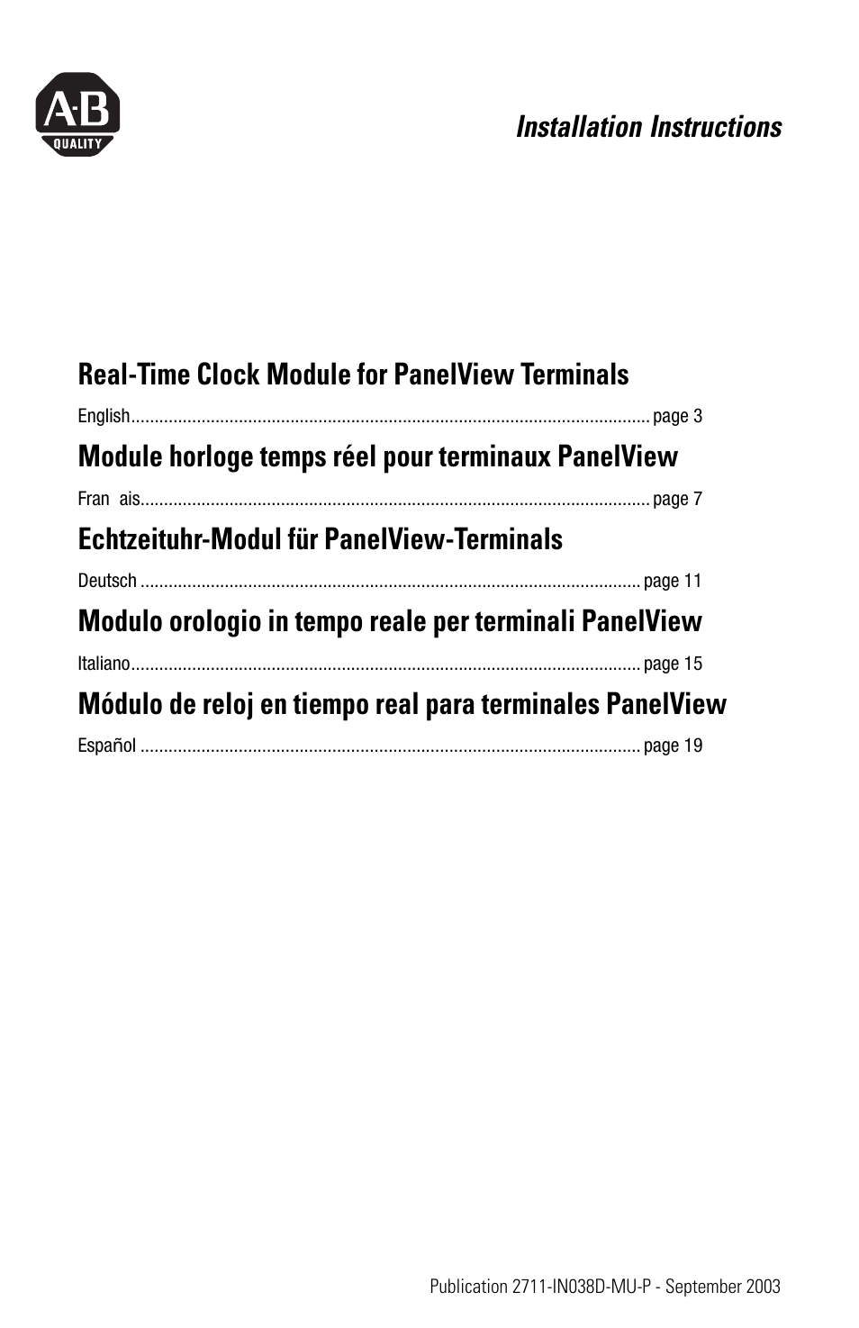 Rockwell Automation 2711-NB3 Real-Time Clock Module for PanelView Terminals User Manual | 24 pages