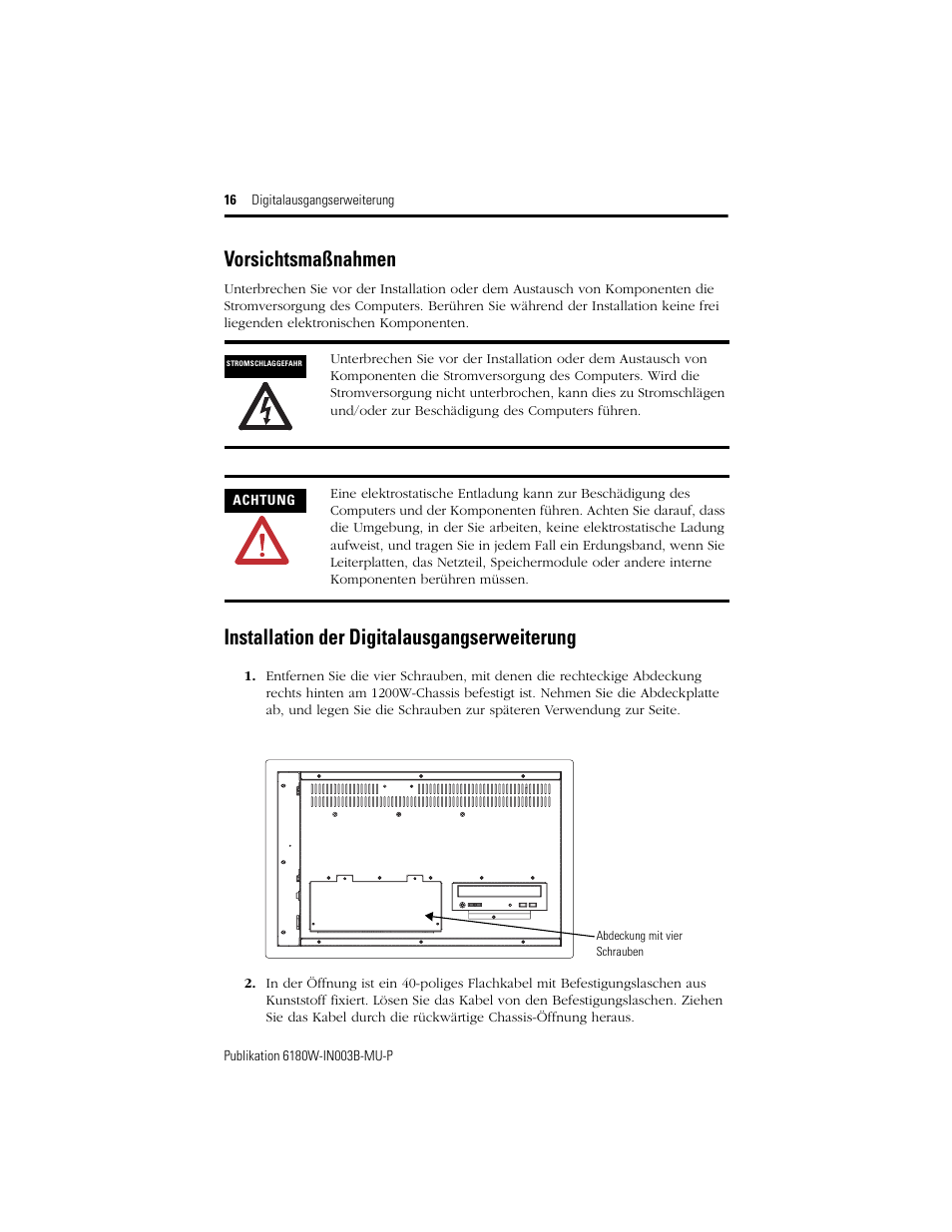 Vorsichtsmaßnahmen, Installation der digitalausgangserweiterung | Rockwell Automation 6189V-OB36 Digital Output Accessory Installation Instructions User Manual | Page 16 / 42