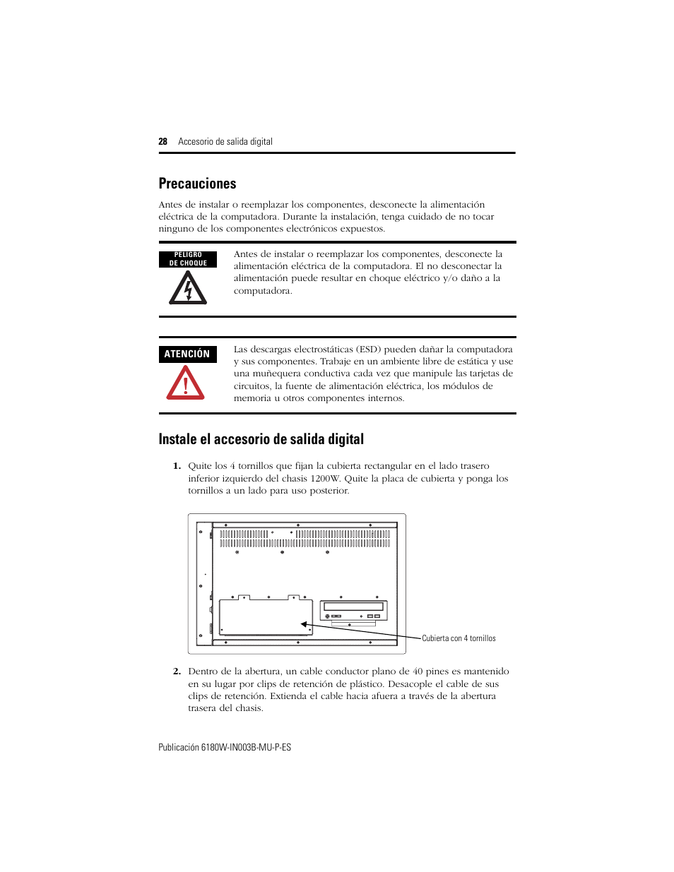 Precauciones, Instale el accesorio de salida digital | Rockwell Automation 6189V-OB36 Digital Output Accessory Installation Instructions User Manual | Page 28 / 42
