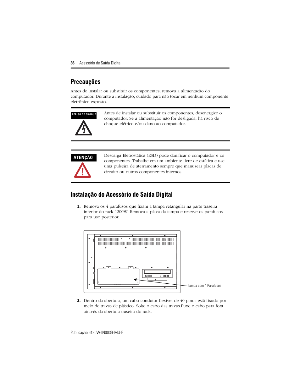 Precauções, Instalação do acessório de saída digital | Rockwell Automation 6189V-OB36 Digital Output Accessory Installation Instructions User Manual | Page 36 / 42