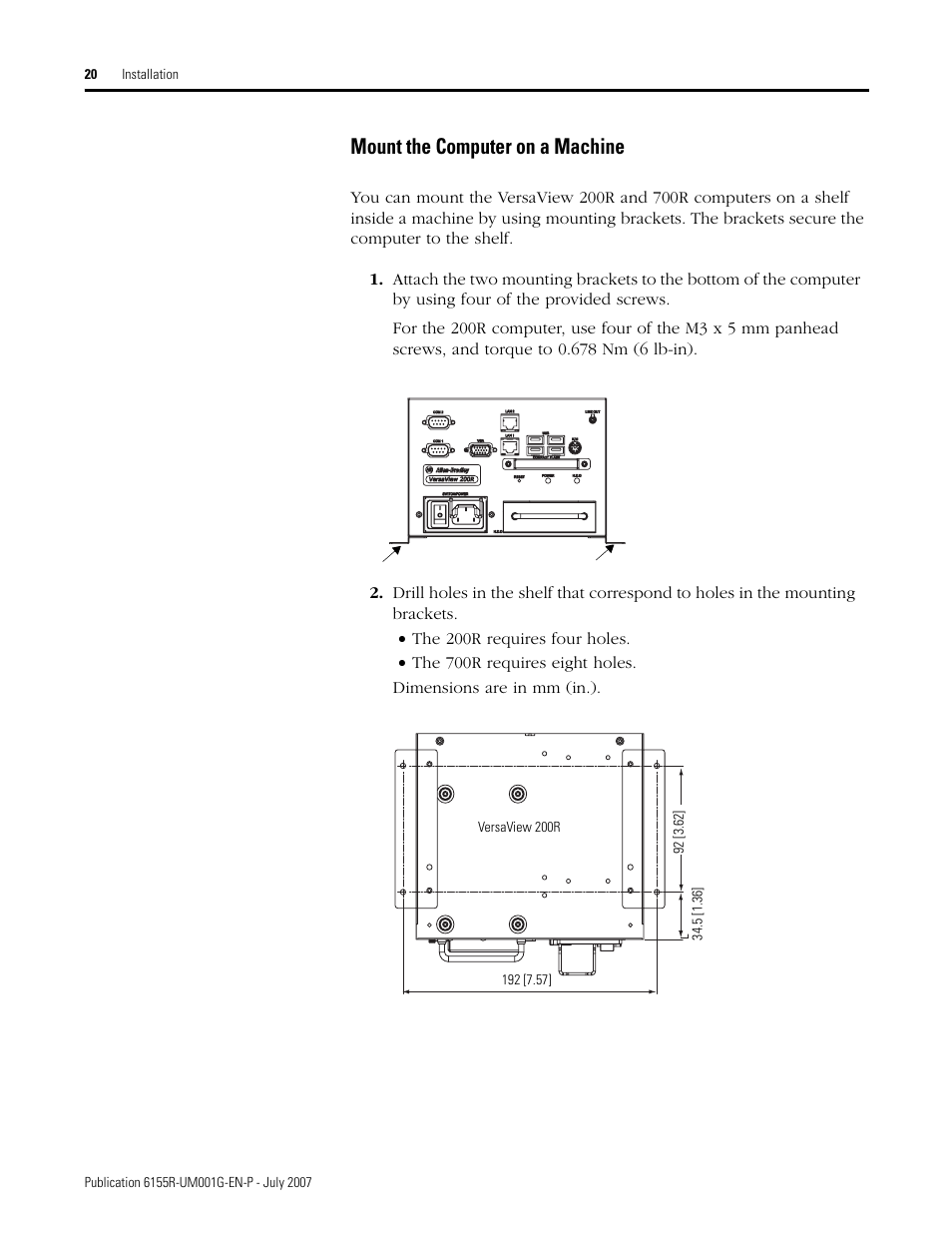 Mount the computer on a machine | Rockwell Automation 6155R Industrial Non-display Computers User Manual | Page 20 / 64