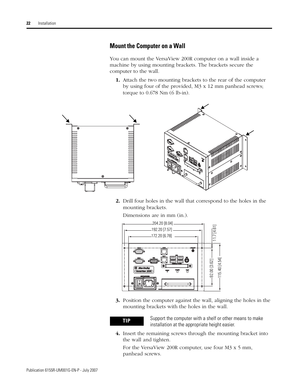 Mount the computer on a wall | Rockwell Automation 6155R Industrial Non-display Computers User Manual | Page 22 / 64