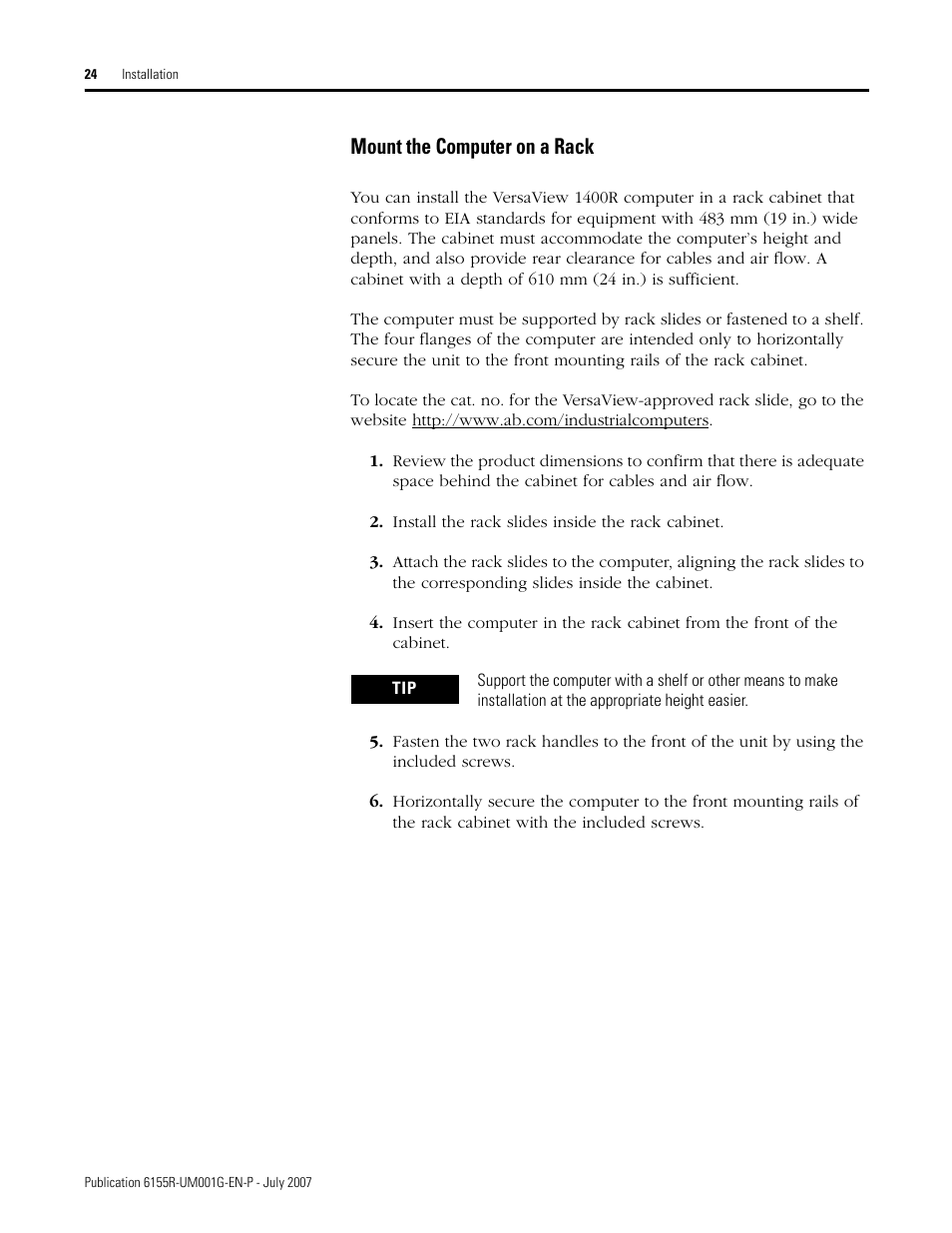 Mount the computer on a rack | Rockwell Automation 6155R Industrial Non-display Computers User Manual | Page 24 / 64