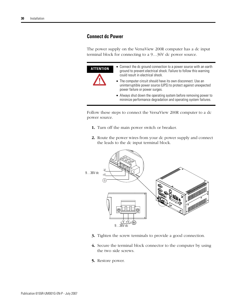 Connect dc power | Rockwell Automation 6155R Industrial Non-display Computers User Manual | Page 30 / 64