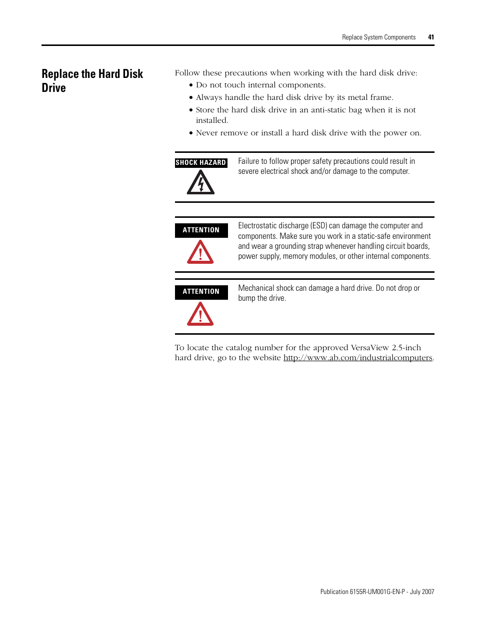Replace the hard disk drive | Rockwell Automation 6155R Industrial Non-display Computers User Manual | Page 41 / 64