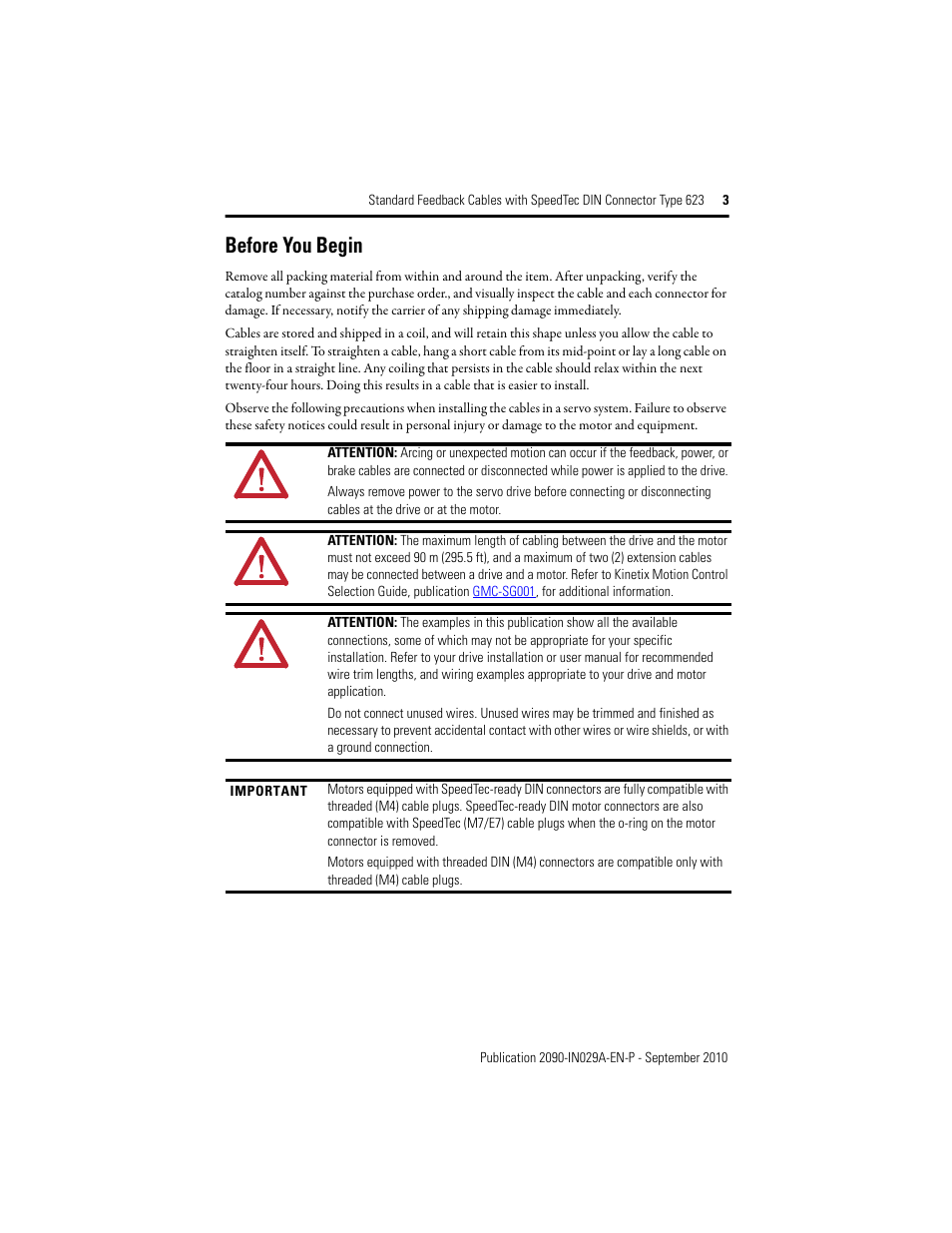 Before you begin | Rockwell Automation 2090-CFxxx Standard Feedback Cables with SpeedTec DIN Connector Type 623 User Manual | Page 3 / 8