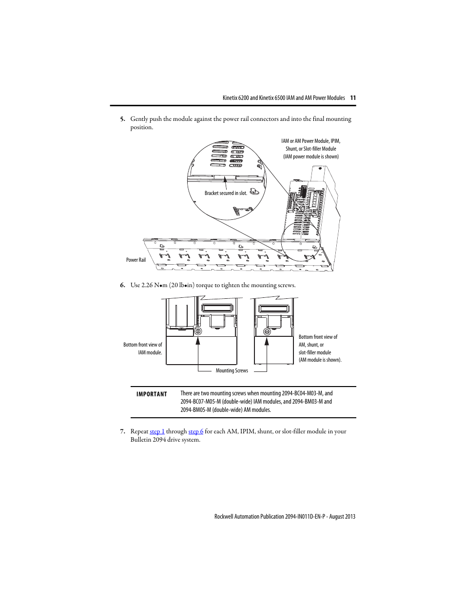 Rockwell Automation 2094-BMxx-M Kinetix 6200 and Kinetix 6500 IAM and AM Power Modules Installation Instructions User Manual | Page 11 / 20