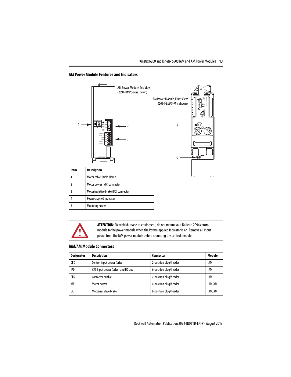 Rockwell Automation 2094-BMxx-M Kinetix 6200 and Kinetix 6500 IAM and AM Power Modules Installation Instructions User Manual | Page 13 / 20